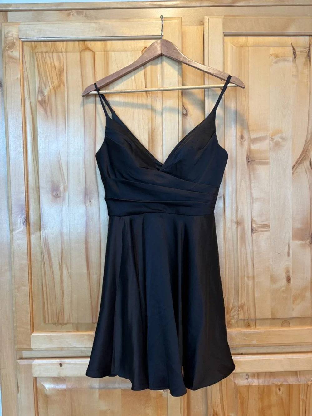 Lulu’s Remarkable Romance Black Satin Skater Dress with Pockets - Picture 4 of 8